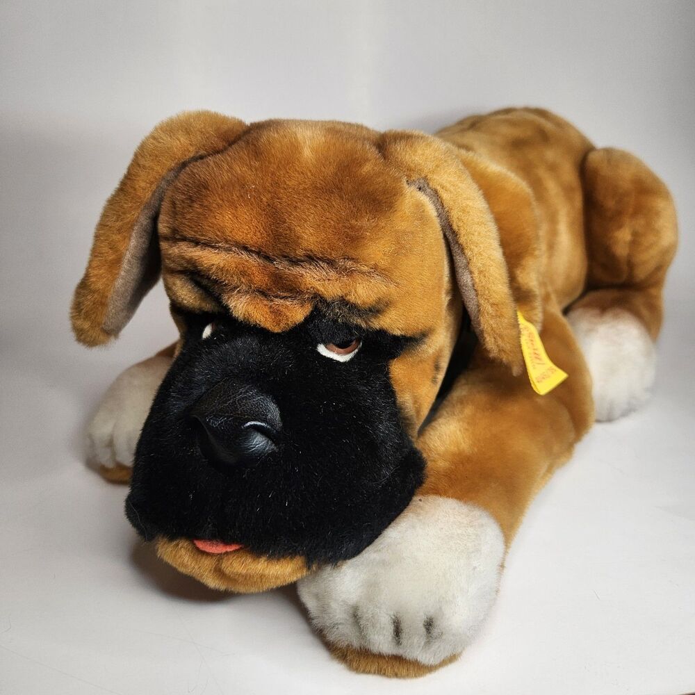 EUC Vintage Steiff Brown Boxer Dog Bobby 80s Ear Button 4045/35
